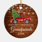 Eerste Kerstmis Grootouders Hood Truck Lights Keramisch Ornament (Voorkant)