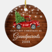 Eerste Kerstmis Grootouders Hood Truck Lights Keramisch Ornament (Achterkant)