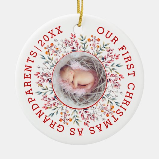 Eerste Kerstmis grootouders lijst foto Keramisch Ornament (Voorkant)