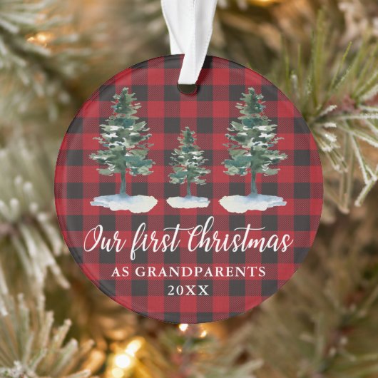 Eerste Kerstmis Grootouders Pines Rood Plaid Ornament (Boom)