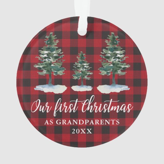 Eerste Kerstmis Grootouders Pines Rood Plaid Ornament (achterkant)