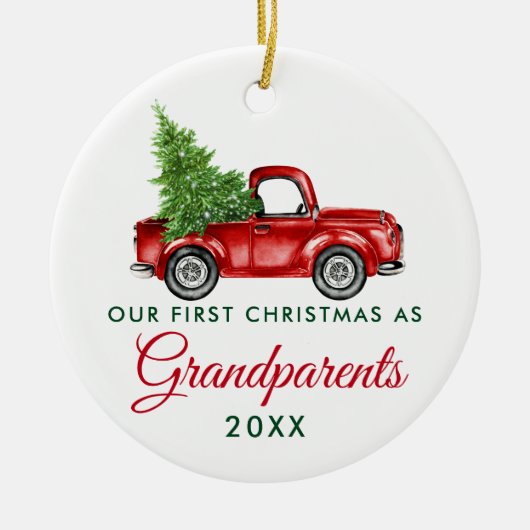 Eerste Kerstmis Grootouders  Red Truck Keramisch Ornament (Voorkant)