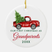Eerste Kerstmis Grootouders  Red Truck Keramisch Ornament (Achterkant)