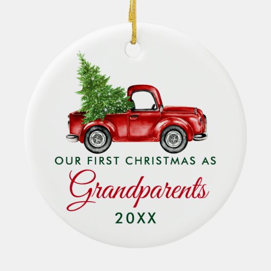 Eerste Kerstmis Grootouders Red Truck Keramisch Ornament (Achterkant)