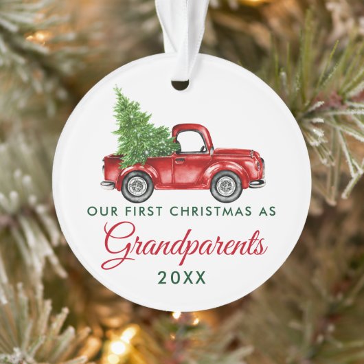 Eerste Kerstmis Grootouders Red Truck Ornament (Boom)