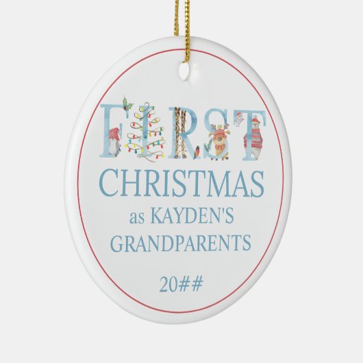 Eerste Kerstmis: Grootouders schilderen Foto Keramisch Ornament (Rechts)