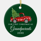 Eerste Kerstmis Grootouders  Truck Green Keramisch Ornament (Voorkant)