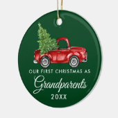 Eerste Kerstmis Grootouders  Truck Green Keramisch Ornament (Links)