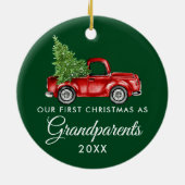 Eerste Kerstmis Grootouders  Truck Green Keramisch Ornament (Achterkant)