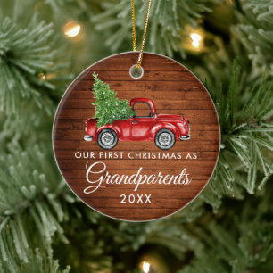Eerste Kerstmis Grootouders Wood Truck Keramisch Ornament