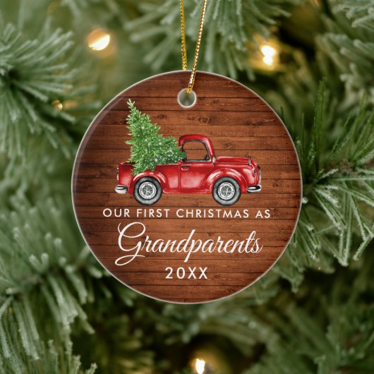 Eerste Kerstmis Grootouders Wood  Truck Keramisch Ornament (Boom)