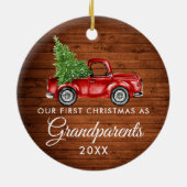 Eerste Kerstmis Grootouders Wood  Truck Keramisch Ornament (Achterkant)
