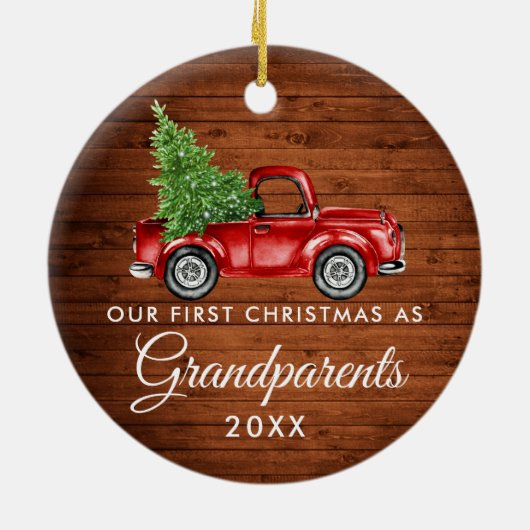Eerste Kerstmis Grootouders Wood  Truck Keramisch Ornament (Achterkant)