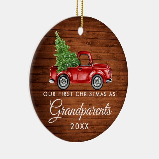 Eerste Kerstmis Grootouders Wood Truck PHOTO BACK Keramisch Ornament (Rechts)