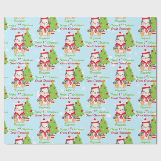 Eerste Kerstmis: Grootzoon Penguin Cadeaupapier (Vlak)