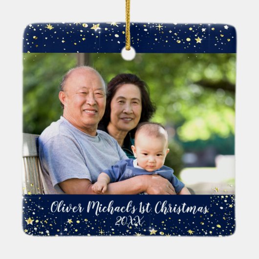Eerste Kerstmis Grote Grootouders 2 Fotosterren Keramisch Ornament (Achterkant)