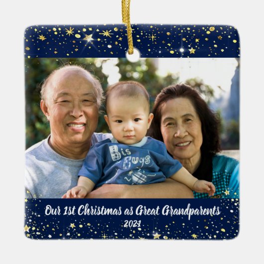Eerste Kerstmis Grote Grootouders 2 Fotosterren Keramisch Ornament (Voorkant)