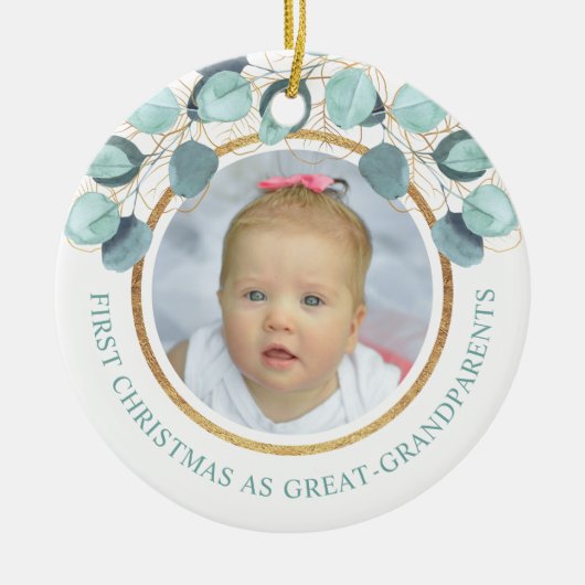 Eerste Kerstmis Grote Grootouders Eucalyptus Foto Keramisch Ornament (Voorkant)