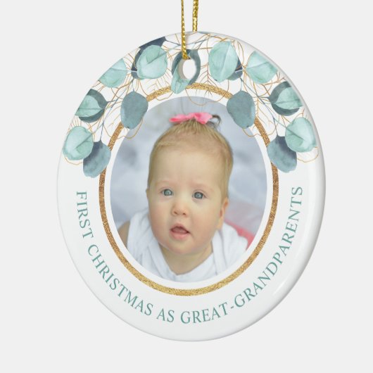 Eerste Kerstmis Grote Grootouders Eucalyptus Foto Keramisch Ornament (Links)