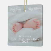 Eerste Kerstmis hier Foto Pasgeboren Schattigee Ba Keramisch Ornament (Links)