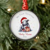 Eerste Kerstmis Hippopotamus Aangepaste Naam Keeps Metalen Ornament