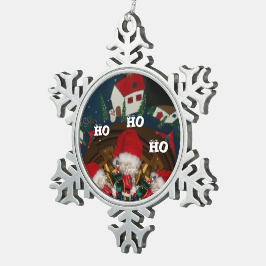 Eerste Kerstmis HoHo Santa Special Happy Holiday Tin Sneeuwvlok Ornament (Rechts)