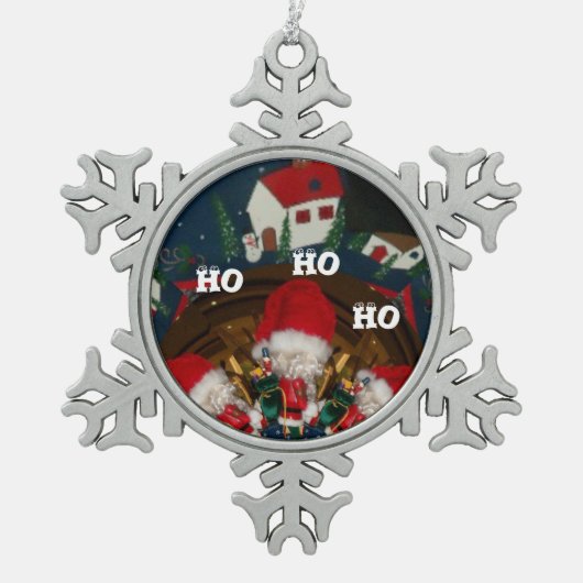 Eerste Kerstmis HoHo Santa Special Happy Holiday Tin Sneeuwvlok Ornament (Voorkant)