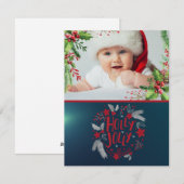 Eerste Kerstmis, Holly Berries, Foto, Groen Feestdagenkaart (Voorkant / Achterkant)