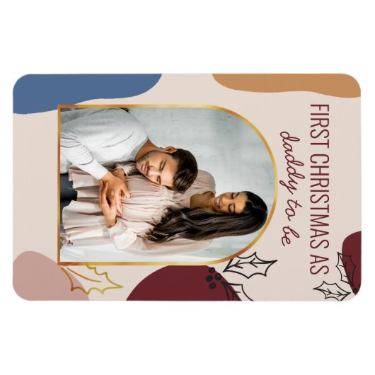 Eerste Kerstmis | Holly Shapes Arched Photo Magneet (Horizontaal)