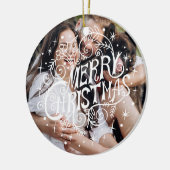 Eerste Kerstmis Hond Moderne Kalligrafie Huisdier  Keramisch Ornament (Links)