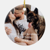 Eerste Kerstmis Hond Moderne Kalligrafie Huisdier  Keramisch Ornament (Achterkant)