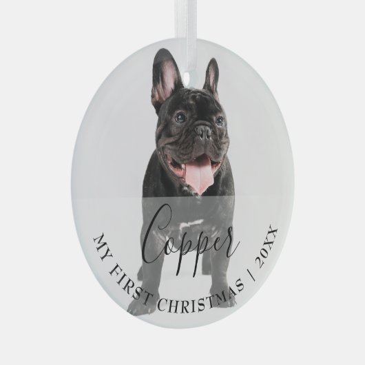 Eerste Kerstmis Huisdier Foto Script Naam Ornament (Voorkant Rechts)