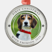 Eerste Kerstmis Huisdier Hond Foto Keepsake Metalen Ornament (Voorkant)