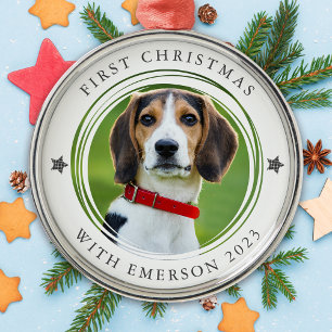 Eerste Kerstmis Huisdier Hond Foto Keepsake Metalen Ornament
