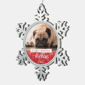 Eerste kerstmis huisdierfoto tin sneeuwvlok ornament (Rechts)