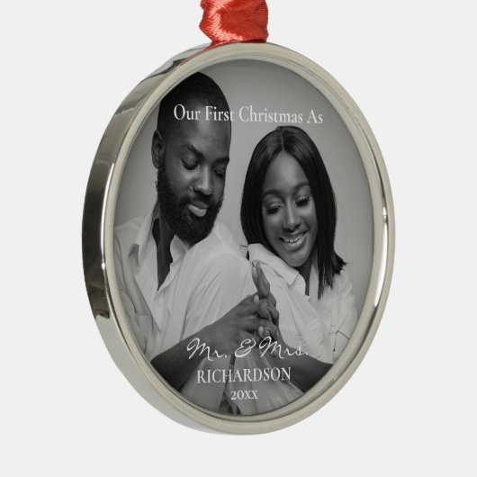 Eerste Kerstmis in Afrika als Mr & Mrs Foto Metalen Ornament (Rechts)