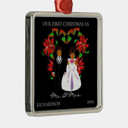 Eerste Kerstmis in Afrika als Mr & Mrs. Metalen Ornament (Rechts)