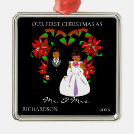 Eerste Kerstmis in Afrika als Mr & Mrs. Metalen Ornament