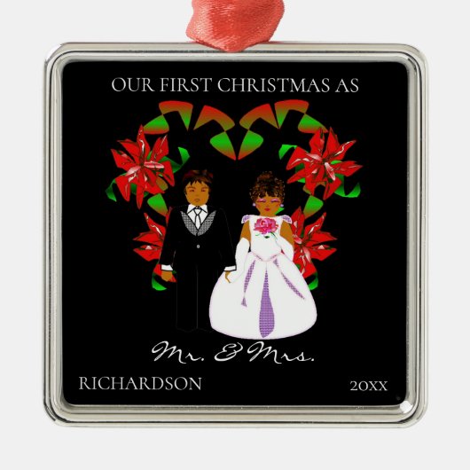 Eerste Kerstmis in Afrika als Mr & Mrs. Metalen Ornament (Voorkant)