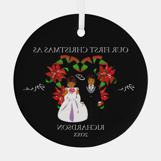 Eerste Kerstmis in Afrika als Mr & Mrs Round Glas Ornament (Achterkant)