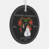 Eerste Kerstmis in Afrika als Mr & Mrs Round Glas Ornament (Voorkant Rechts)