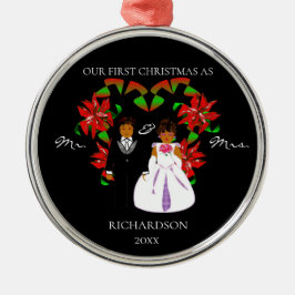Eerste Kerstmis in Afrika als Mr & Mrs Round Metalen Ornament