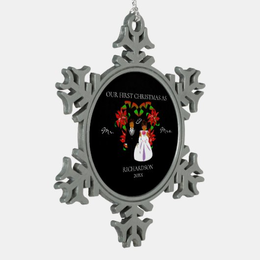 Eerste Kerstmis in Afrika als Mr & Mrs. Tin Sneeuwvlok Ornament (Links)