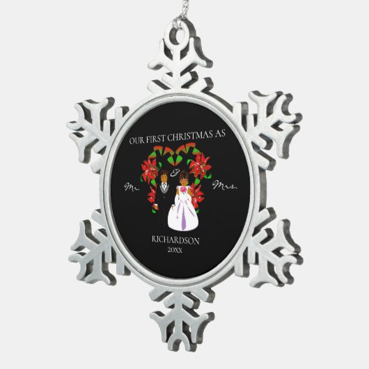 Eerste Kerstmis in Afrika als Mr & Mrs. Tin Sneeuwvlok Ornament (Rechts)