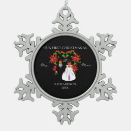 Eerste Kerstmis in Afrika als Mr & Mrs. Tin Sneeuwvlok Ornament