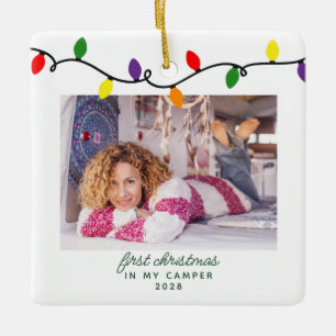 Eerste Kerstmis in camper RV kleurrijke lichten Keramisch Ornament