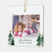 Eerste Kerstmis in Camper RV Rustic Trees Foto Keramisch Ornament (Links)