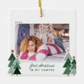 Eerste Kerstmis in Camper RV Rustic Trees Foto Keramisch Ornament (Voorkant)