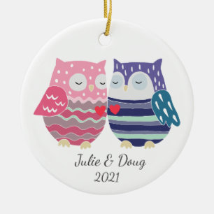 Eerste Kerstmis in combinatie Cute Owl Couple Cust Keramisch Ornament