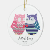 Eerste Kerstmis in combinatie Cute Owl Couple Cust Keramisch Ornament (Links)
